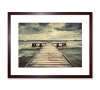Artery8 Wall Art Print Pier with Storm Clouds Art Framed 9x7 inch in Brown | Size: W7" x H9" Artery8 Brown W7" x H9"