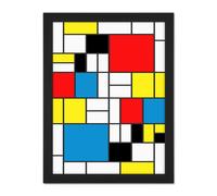 Artery8 Wall Art Print Piet Mondrian Abstract Cubes Squares Large Framed Wall Décor Art in White | Size: W18" x H24" Artery8 White W18" x H24"