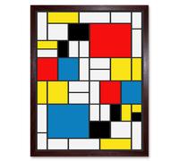 Wee Blue Coo Mondrian Abstract Cubes Squares Old Master Painting Art Print Framed Poster Wall Decor 12X16 Inch