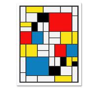 Artery8 Wall Art Print Piet Mondrian Composition with Red Blue & Yellow 1930 Abstract Cubes Squares Rectangles Art Framed in White | Size: W12" x H16" Artery8 White W12" x H16"