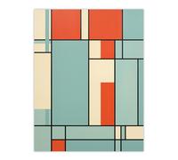 Artery8 Wall Art Print Piet Mondrian Inspired Teal & Coral Abstract Geometry Artwork Poster | Size: W12" x H16" Artery8 Multicolor W12" x H16"