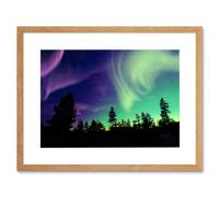 Artery8 Wall Art Print Pine Trees Silhouette Northern Lights Art Framed 9x7 inch in Beige | Size: W7" x H9" Artery8 Beige W7" x H9"