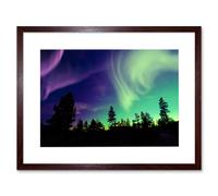 Artery8 Wall Art Print Pine Trees Silhouette Northern Lights Art Framed 9x7 inch in Brown | Size: W7" x H9" Artery8 Brown W7" x H9"