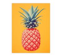 Artery8 Wall Art Print Pineapple Bold Vibrant Rich Red & Blue On Yellow Screen Risograph Artwork Spot Block Colour Retro Riso Kitchen Interior Design Artery8 Multicolor W18" x H24"
