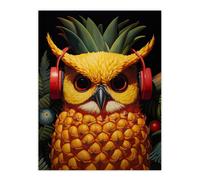 Artery8 Wall Art Print Pineapple Owl Bold Vibrant Rich Red Gold & Green Artwork Kitchen Retro Interior Design Poster | Size: W12" x H16" Artery8 Multicolor W12" x H16"
