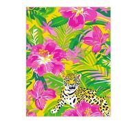 Artery8 Wall Art Print Pink Lily Tropical Flower Pattern with Leopard Poster in Green | Size: W12" x H16" Artery8 Green W12" x H16"