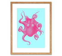 Artery8 Wall Art Print Pink Octopus Vintage Art Framed 9x7 inch in Beige | Size: W7" x H9" Artery8 Beige W7" x H9"