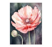 Artery8 Wall Art Print Pink Poppy Flower Pastel Watercolour Painting Spring Bud & Bloom Close-Up Nature Colourful Bright Floral Modern Artwork Poster Artery8 Pink W12" x H16"