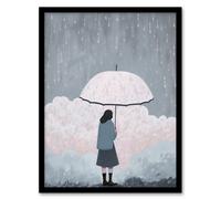 Artery8 Wall Art Print Pink Rain By Amy Denver Minimalist Soft Pastel Rain Clouds Minimalism Simple Modern Artwork Art Framed in Grey | Size: A4 Artery8 Grey A4