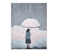 Artery8 Wall Art Print Pink Rain By Amy Denver Minimalist Soft Pastel Rain Clouds Minimalism Simple Modern Artwork Poster in Grey | Size: W18" x H24" Artery8 Grey W18" x H24"