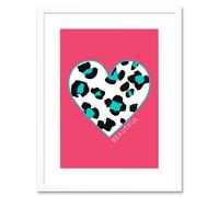 Artery8 Wall Art Print Pink Teal Leopard Beautiful Art Framed 9x7 inch in White | Size: W7" x H9" Artery8 White W7" x H9"