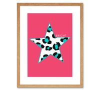 Artery8 Wall Art Print Pink Teal Leopard Bright Art Framed 9x7 inch in Beige | Size: W7" x H9" Artery8 Beige W7" x H9"