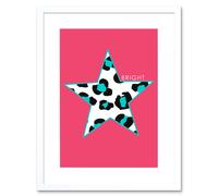 Artery8 Wall Art Print Pink Teal Leopard Bright Art Framed 9x7 inch in White | Size: W7" x H9" Artery8 White W7" x H9"