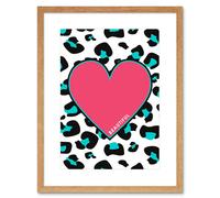 Artery8 Wall Art Print Pink Teal Leopard Reverse Beautiful Art Framed 9x7 inch in Beige | Size: W7" x H9" Artery8 Beige W7" x H9"
