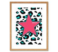 Artery8 Wall Art Print Pink Teal Leopard Reverse Bright Art Framed 9x7 inch in Beige | Size: W7" x H9" Artery8 Beige W7" x H9"