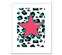 Artery8 Wall Art Print Pink Teal Leopard Reverse Bright Art Framed 9x7 inch in White | Size: W7" x H9" Artery8 White W7" x H9"