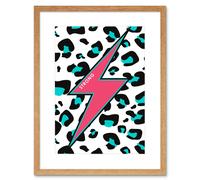 Artery8 Wall Art Print Pink Teal Leopard Reverse Strong Art Framed 9x7 inch in Beige | Size: W7" x H9" Artery8 Beige W7" x H9"