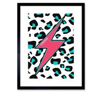 Artery8 Wall Art Print Pink Teal Leopard Reverse Strong Art Framed 9x7 inch in Black | Size: W7" x H9" Artery8 Black W7" x H9"