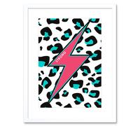 Artery8 Wall Art Print Pink Teal Leopard Reverse Strong Art Framed 9x7 inch in White | Size: W7" x H9" Artery8 White W7" x H9"