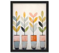 Artery8 Plant Pots Simple Pastel Colour Oil Painting Bright Pink Green Blue Boho Artwork Framed Wall Art Print A4