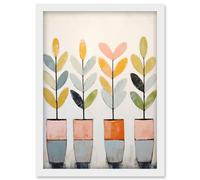 Wall Art Print Plant Pots Simple Pastel Colour Oil Painting Bright Pink Green Blue Boho Artwork Framed A4 Artery8 White A4