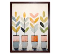 Artery8 Wall Art Print Plant Pots Simple Pastel Colour Oil Painting Bright Pink Green Blue Boho Artwork Art Framed in Brown | Size: W12" x H16" Artery8 Brown W12" x H16"