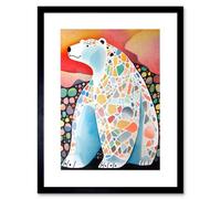 Artery8 Wall Art Print Polar Bear With Mosaic Pattern Folk Artwork Framed 9X7 Inch