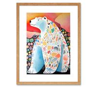Artery8 Wall Art Print Polar Bear With Mosaic Pattern Folk Artwork Framed 9X7 Inch in Beige | Size: W7" x H9" Artery8 Beige W7" x H9"