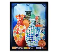 Artery8 Wall Art Print Polka Dot Glazed Porcelain Ceramic Vases Folk Art Framed in Black | Size: W12" x H16" Artery8 Black W12" x H16"