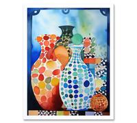 Artery8 Wall Art Print Polka Dot Glazed Porcelain Ceramic Vases Folk Art Framed in White | Size: W12" x H16" Artery8 White W12" x H16"