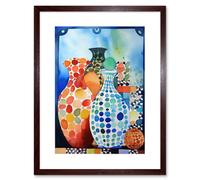 Artery8 Wall Art Print Polka Dot Glazed Porcelain Ceramic Vases Folk Artwork Framed 9X7 Inch in Brown | Size: W7" x H9" Artery8 Brown W7" x H9"