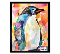 Artery8 Wall Art Print Polygon Colour Penguin Folk Art Framed in Black | Size: W12" x H16" Artery8 Black W12" x H16"