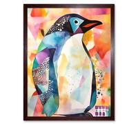 Artery8 Wall Art Print Polygon Colour Penguin Folk Art Framed in Brown | Size: W12" x H16" Artery8 Brown W12" x H16"