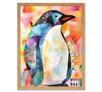 Artery8 Wall Art Print Polygon Colour Penguin Folk Art Framed in Light Oak | Size: W12" x H16" Artery8 Light Oak W12" x H16"