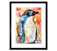 Artery8 Wall Art Print Polygon Colour Penguin Folk Artwork Framed 9X7 Inch