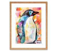 Artery8 Wall Art Print Polygon Colour Penguin Folk Artwork Framed 9X7 Inch in Beige | Size: W7" x H9" Artery8 Beige W7" x H9"