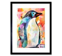 Artery8 Wall Art Print Polygon Colour Penguin Folk Artwork Framed 9X7 Inch in Black | Size: W7" x H9" Artery8 Black W7" x H9"