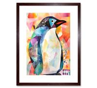 Artery8 Wall Art Print Polygon Colour Penguin Folk Artwork Framed 9X7 Inch in Brown | Size: W7" x H9" Artery8 Brown W7" x H9"