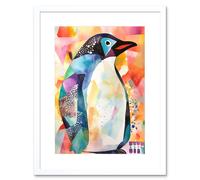 Artery8 Wall Art Print Polygon Colour Penguin Folk Artwork Framed 9X7 Inch in White | Size: W7" x H9" Artery8 White W7" x H9"