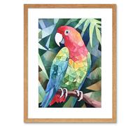 Artery8 Wall Art Print Polygon Parrot Bird On Tree Branch Watercolour Painting Artwork Framed 9X7 Inch in Beige | Size: W7" x H9" Artery8 Beige W7" x H9"