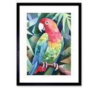 Artery8 Wall Art Print Polygon Parrot Bird On Tree Branch Watercolour Painting Artwork Framed 9X7 Inch in Black | Size: W7" x H9" Artery8 Black W7" x H9"