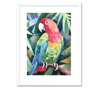 Artery8 Wall Art Print Polygon Parrot Bird On Tree Branch Watercolour Painting Artwork Framed 9X7 Inch in White | Size: W7" x H9" Artery8 White W7" x H9"