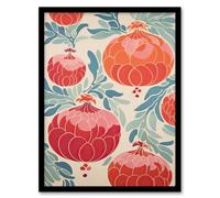 Artery8 Wall Art Print Pomegranate Pattern Kitchen Artwork Pastel Colour Pink Orange Blue Retro Japanese Style Artwork Framed | Size: A4 Artery8 Multicolor A4
