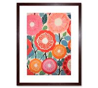 Artery8 Wall Art Print Pomegranate Tree Flowers in Bloom Mediterranean Bright Floral Abstract Artwork Framed 9X7 Inch in Brown | Size: W7" x H9" Artery8 Brown W7" x H9"
