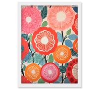 Artery8 Pomegranate Tree Flowers in Bloom Mediterranean Bright Floral Abstract Artwork Framed Wall Art Print A4