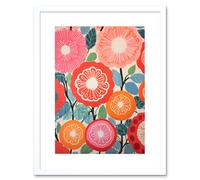 Artery8 Wall Art Print Pomegranate Tree Flowers in Bloom Mediterranean Bright Floral Abstract Artwork Framed 9X7 Inch in White | Size: W7" x H9" Artery8 White W7" x H9"