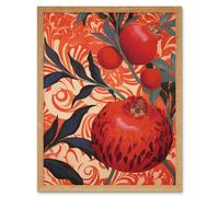 Artery8 Wall Art Print Pomegranate Tree Grove Red & Blue Artwork Floral Patterns Art Framed in Light Oak | Size: W12" x H16" Artery8 Light Oak W12" x H16"