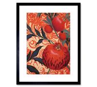 Artery8 Wall Art Print Pomegranate Tree Grove Red & Blue Artwork Floral Patterns Artwork Framed 9X7 Inch in Black | Size: W7" x H9" Artery8 Black W7" x H9"