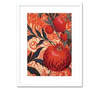 Artery8 Wall Art Print Pomegranate Tree Grove Red & Blue Artwork Floral Patterns Artwork Framed 9X7 Inch in White | Size: W7" x H9" Artery8 White W7" x H9"
