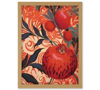 Artery8 Pomegranate Tree Grove Red and Blue Artwork Floral Patterns Artwork Framed Wall Art Print A4